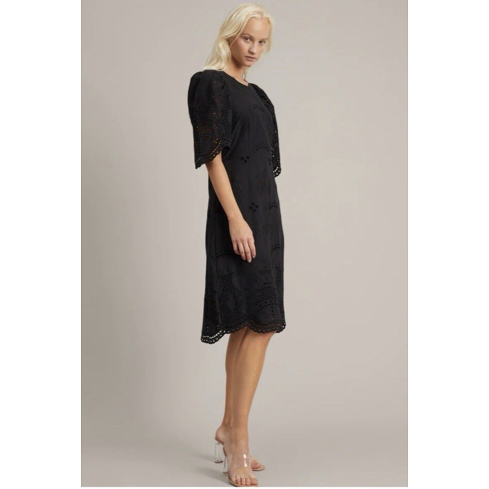 Munthe Dress 36 Black Knee Short Sleeve Aline Black Lined Elegant